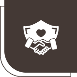 Handshake and shield icon with heart.